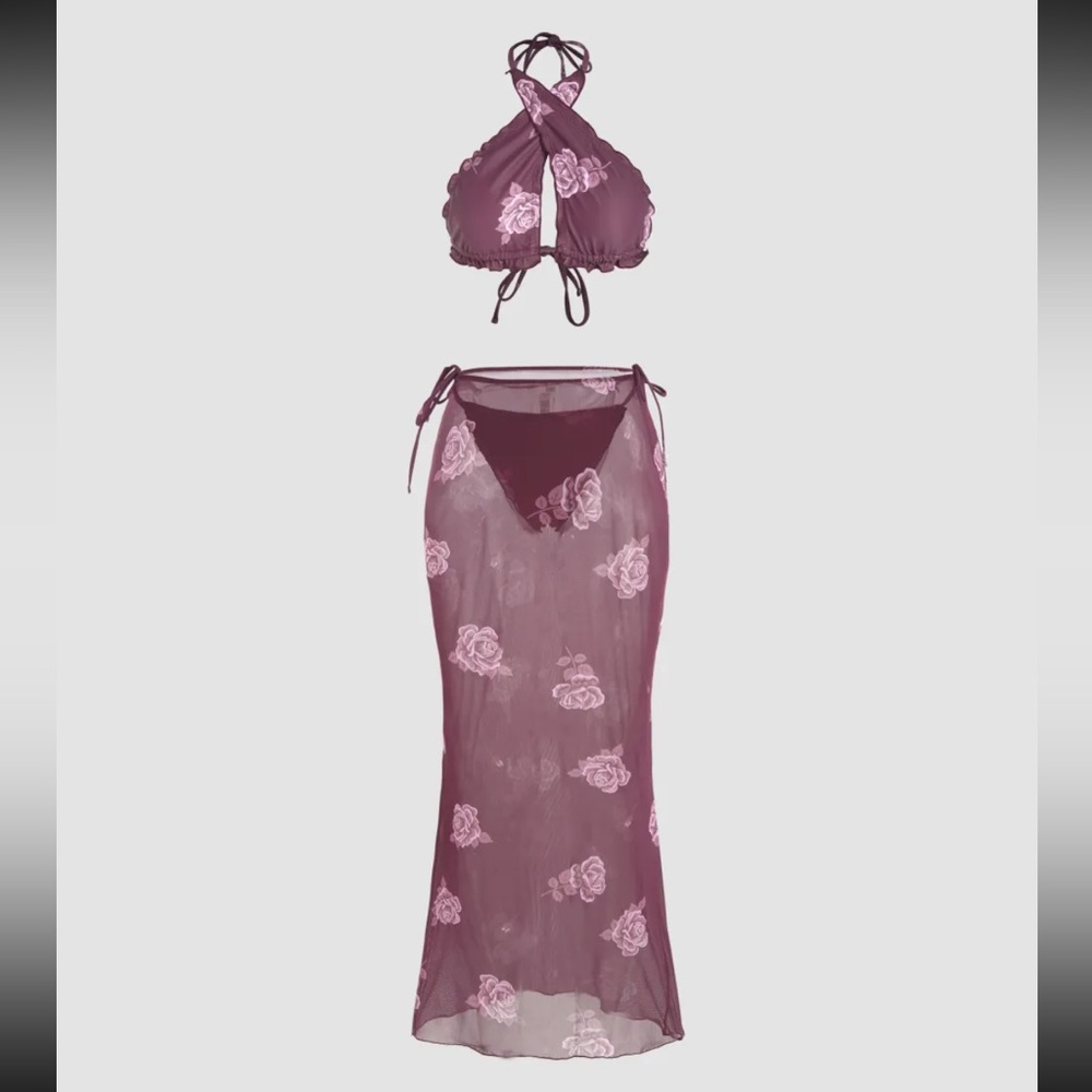 Floral criss cross halter bikini